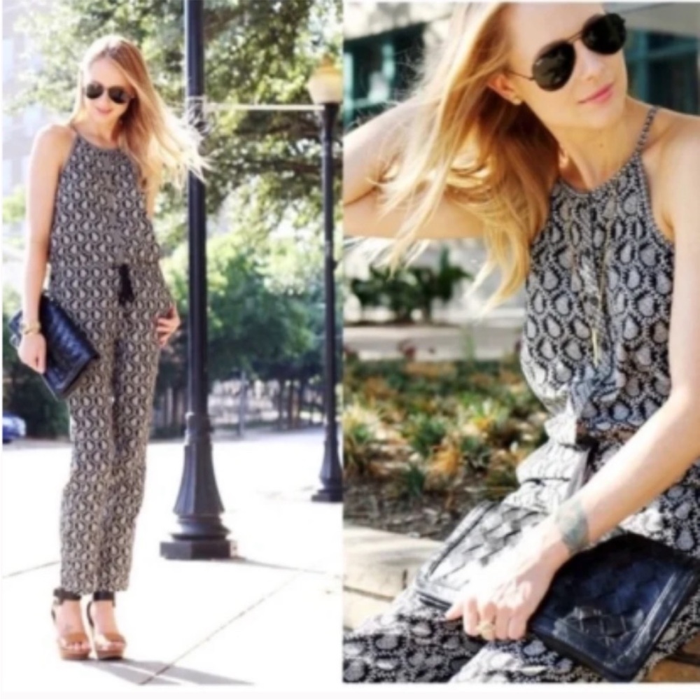 LOU & GREY Black Cream Paisley Sleeveless Jumpsuit Playsuit Full Length Medium